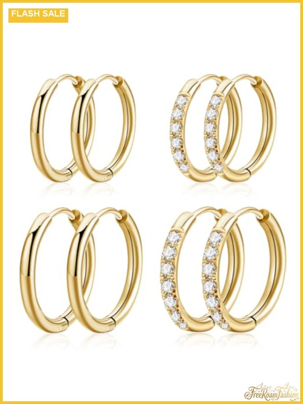 14K Gold Plated Hoop Earrings Set for Women Hypoallergenic Small Huggie